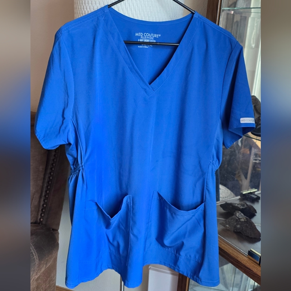 Med Couture Plus One Vibrant Blue Scrub Top